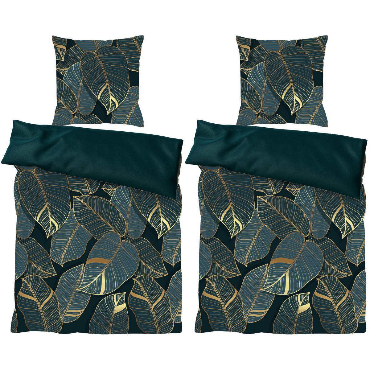 BETTWÄSCHE 4-teilig Monstera - Dunkelgrün, Naturmaterialien (135/200cm) - Sanilo