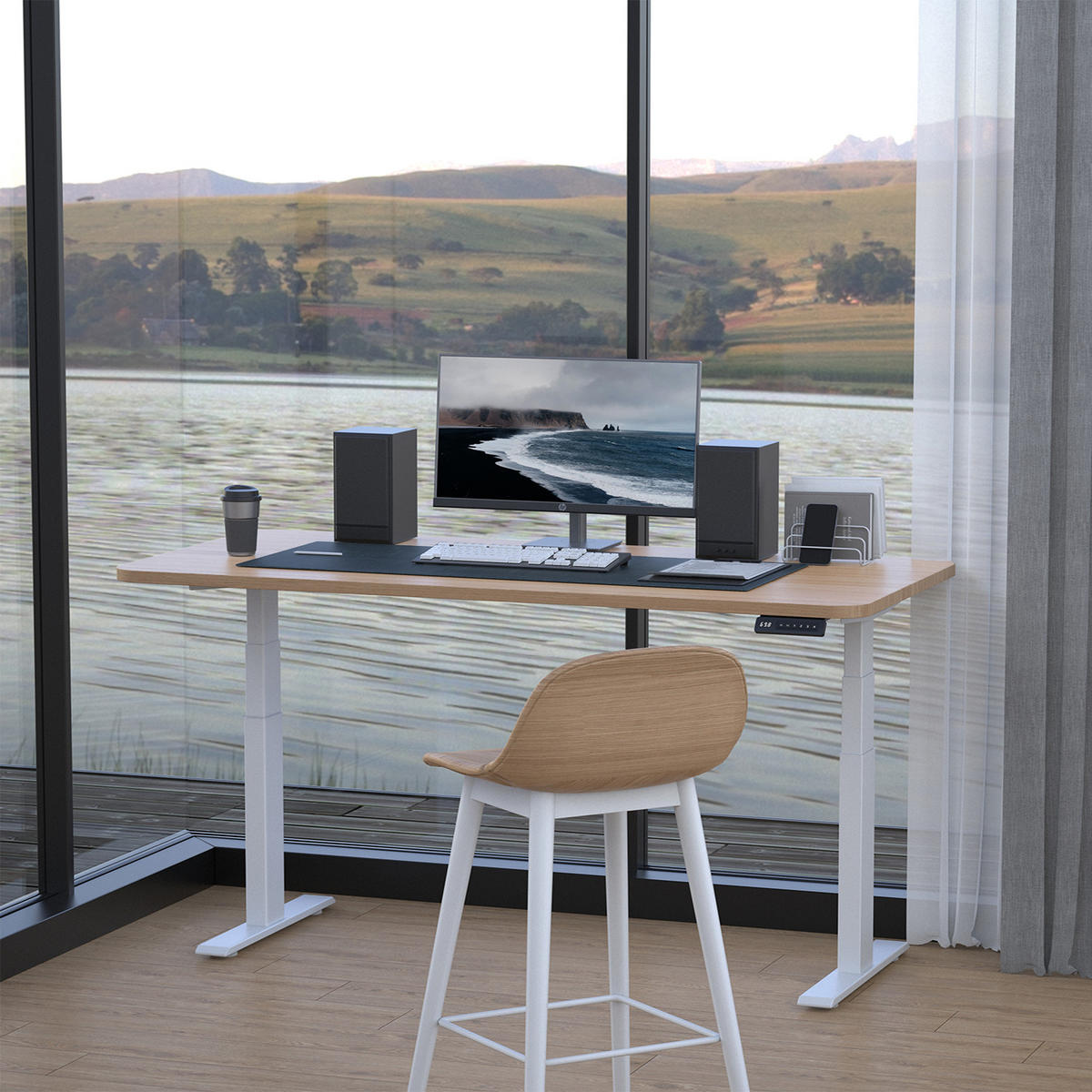 SCHREIBTISCH-GESTELL DE-37154 elektrisch höhenverstellbar mit Dual-Motor und LED Weiß - Weiß, Metall (150/57.5/127cm) - ComfortXL
