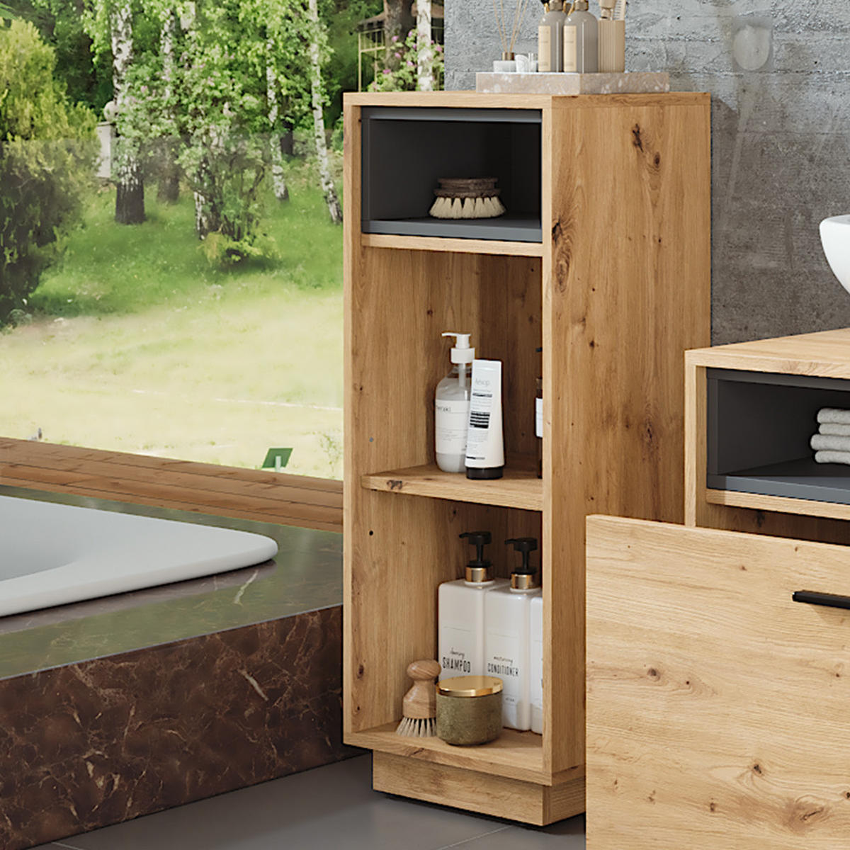 MIDISCHRANK Beatrice Artisan Eiche/Anthrazit 38 x 93 cm mit 3 Fächern - Anthrazit/Eiche Artisan, Holzwerkstoff (38/93/30cm) - Vicco