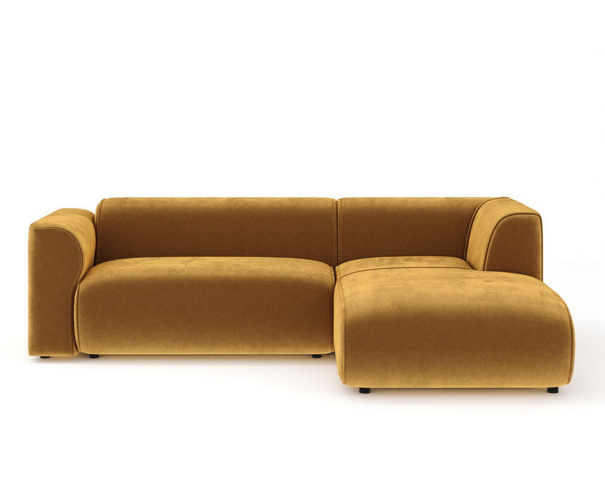 ECKSOFA Melani Honigfarbe Samtstoff - Rechts Seite - Schwarz/Honig, Holz/Holzwerkstoff (162/256cm) - Maison de Reve