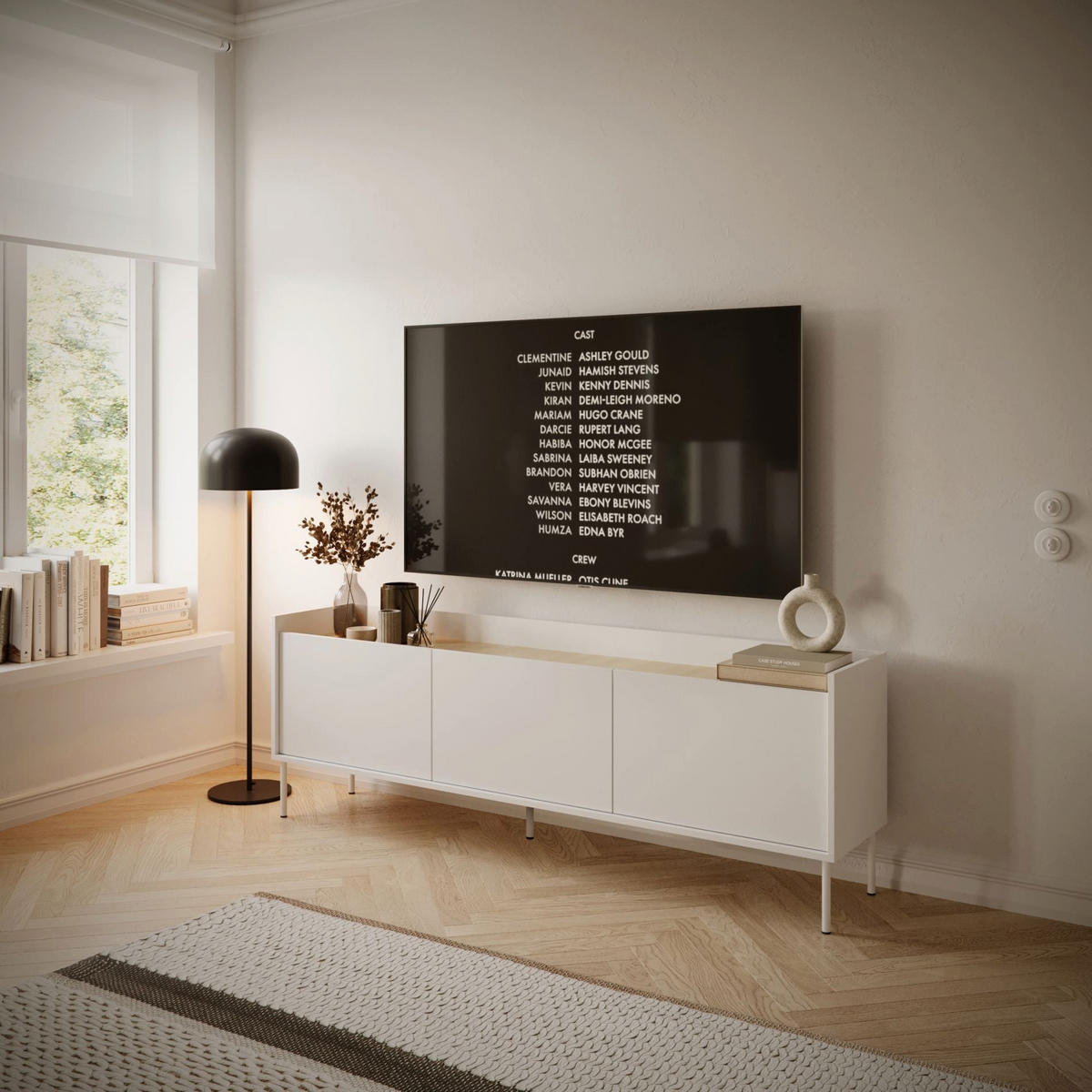TV-SCHRANK Tovi Weiß / Holzoptik Eiche 175/58/36 cm - Weiß, Holzwerkstoff/Metall (175/58.5/36.4cm) - Selsey