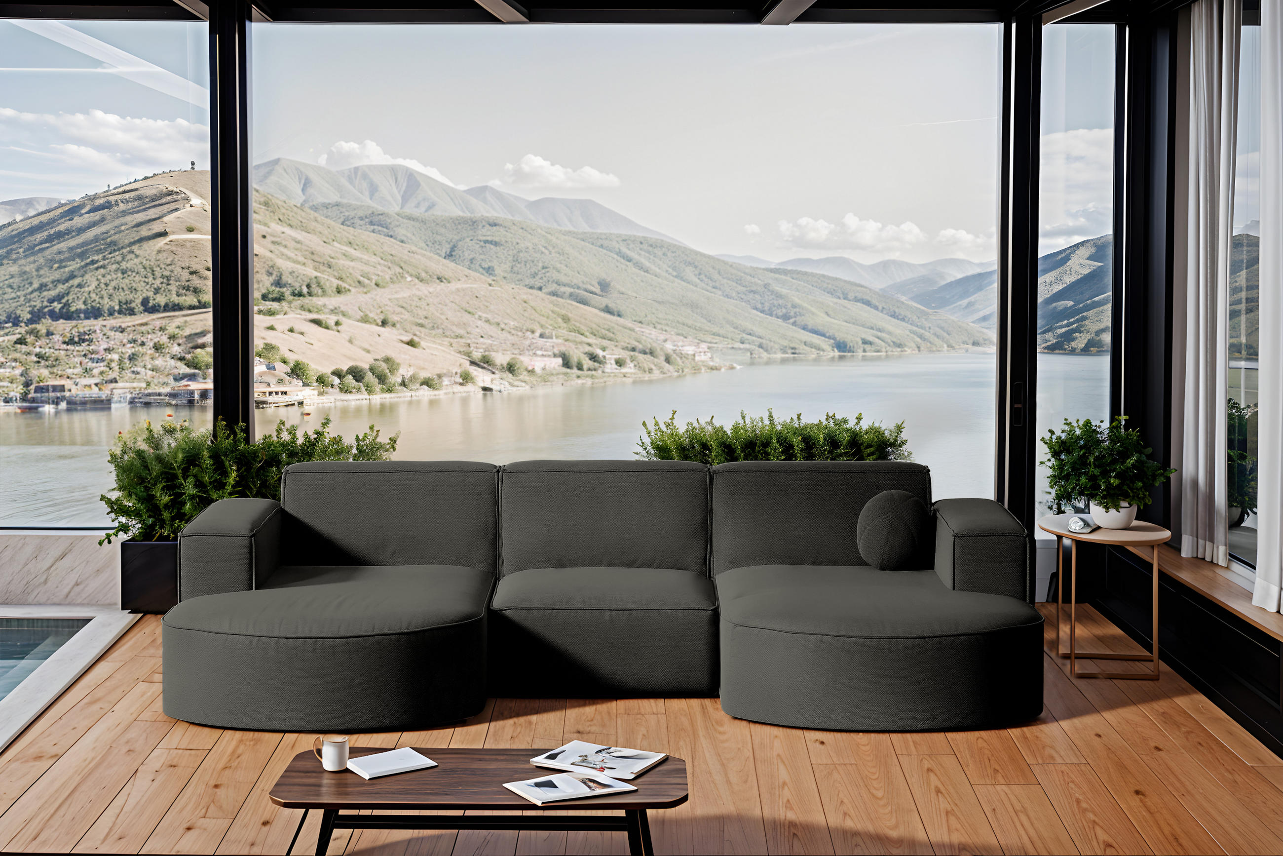 GARTENECKSOFA U-Form Garten Modena Studio Sofa-U Patio Grau - Grau, Holz/Textil (165/78/299cm) - Kaiser Möbel