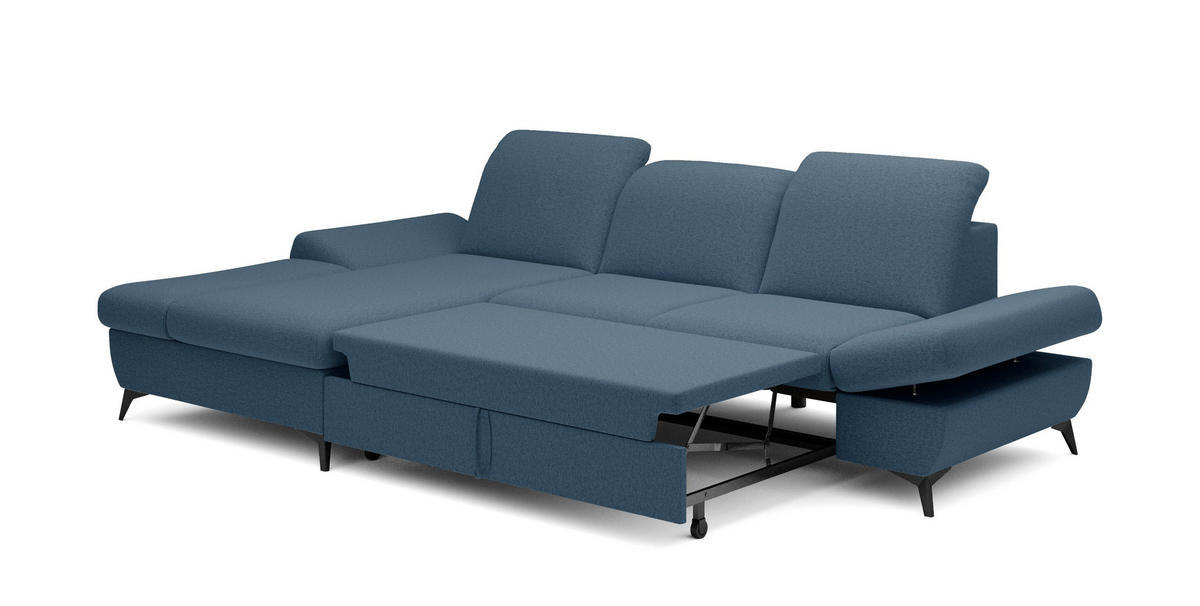 ECKSOFA FELICE L-S Dunkelblau Geflochtener Stoff mit Schlaffunktion - Dunkelblau, Holz (284/166cm) - MASSENO