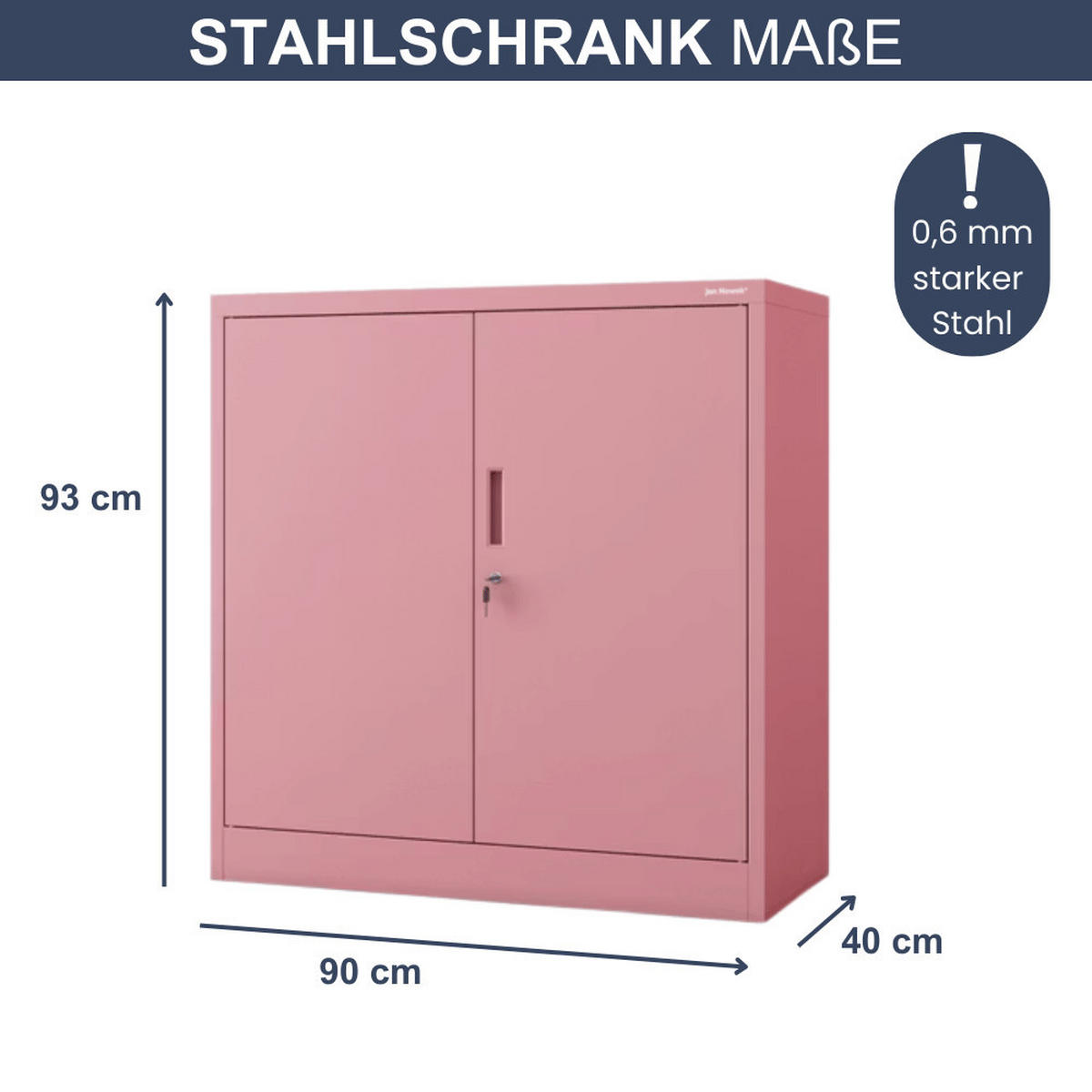 AKTENSCHRANK abschließbar KADO mit Flügeltüren 93x90x40cm Rosa - Rosa, Metall (90/93/40cm) - DELUKE