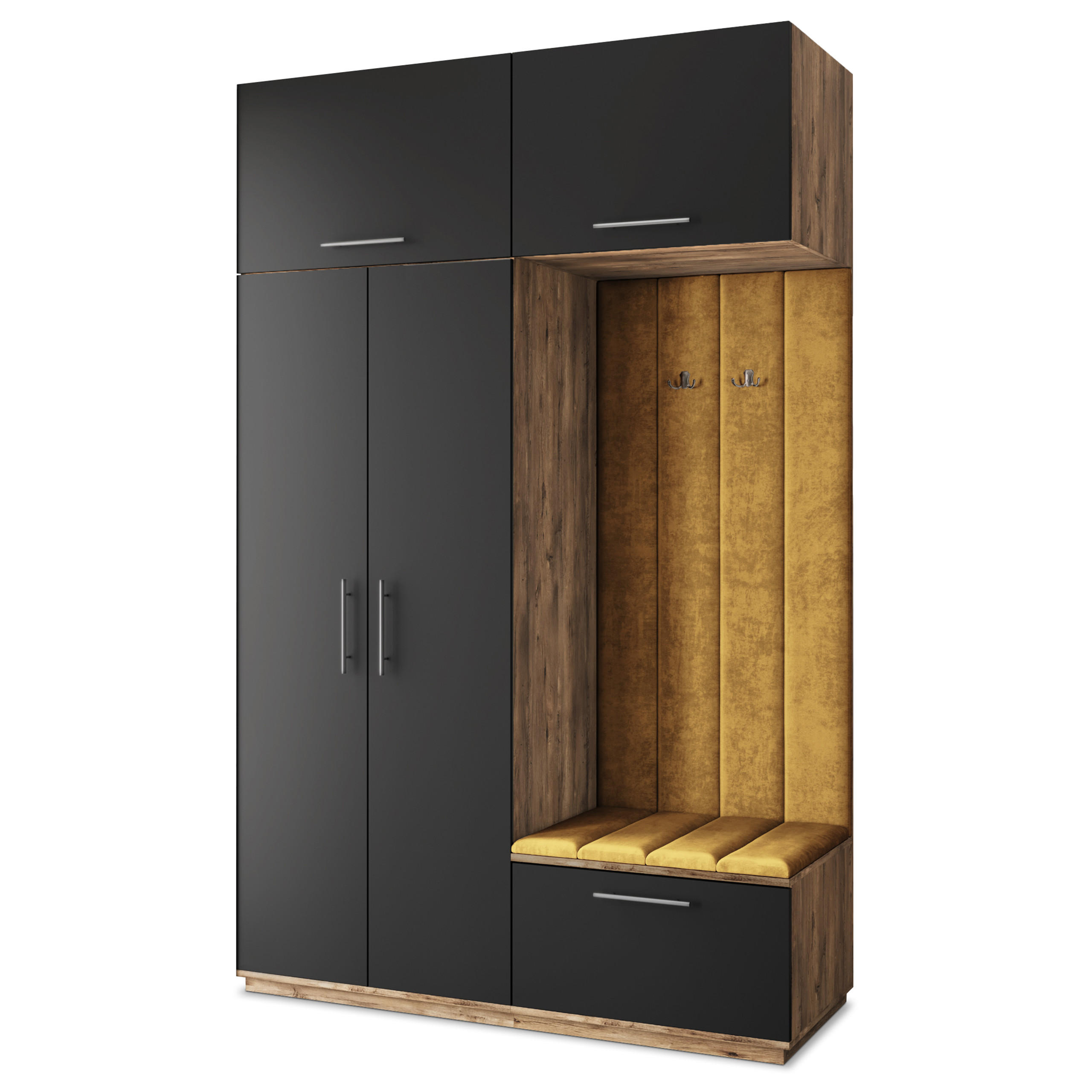 Masseno Garderobenschrank Eiche, Schwarz, Gelb 150x240x60 cm