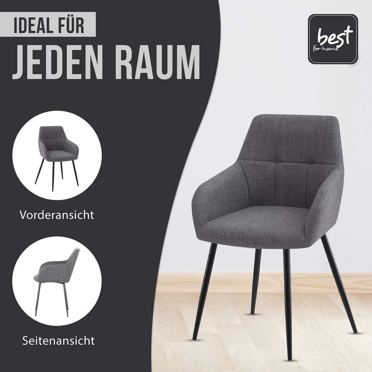 ESSZIMMERSTUHL Dunkelgrau, Bequem Für Wohnzimmer, Küche Oder Büro - Grau, Textil (58/86/61cm) - Best For Home