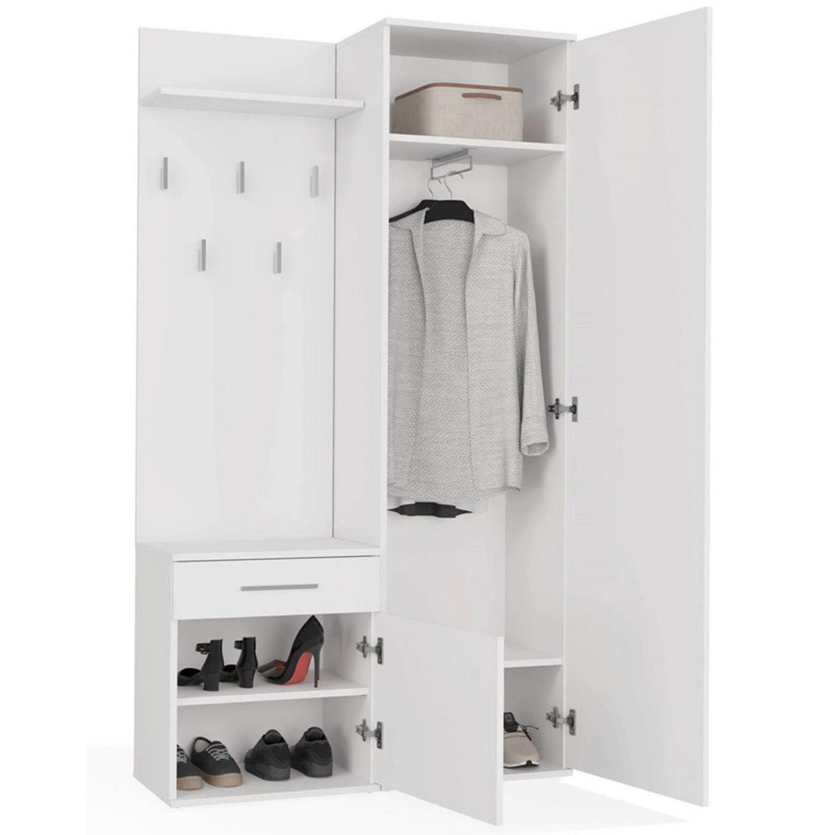 FLURMÖBEL-SET Duvio Weiß - Silberfarben/Weiß, Holzwerkstoff/Kunststoff (100/35/180cm) - Selsey