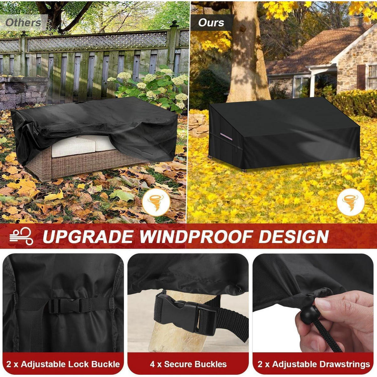 GARTENSOFA Abdeckung 205x85x80/40cm Wasserdicht Winddicht - Schwarz, Textil (85/80/205cm)