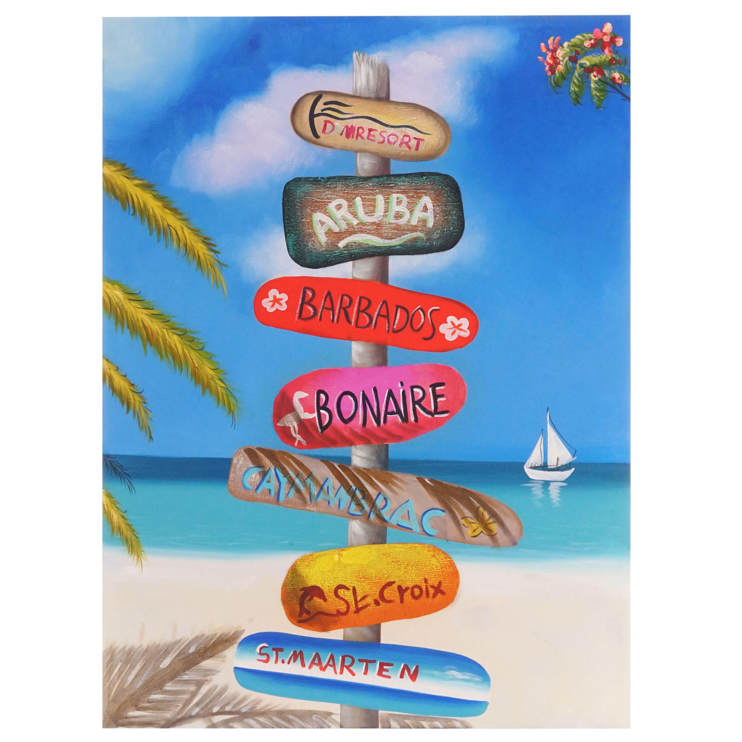 ÖLGEMÄLDE STRAßENSCHILD HANDGEMALT Mehrfarbig - Multicolor, Textil (75/100cm) - MCW