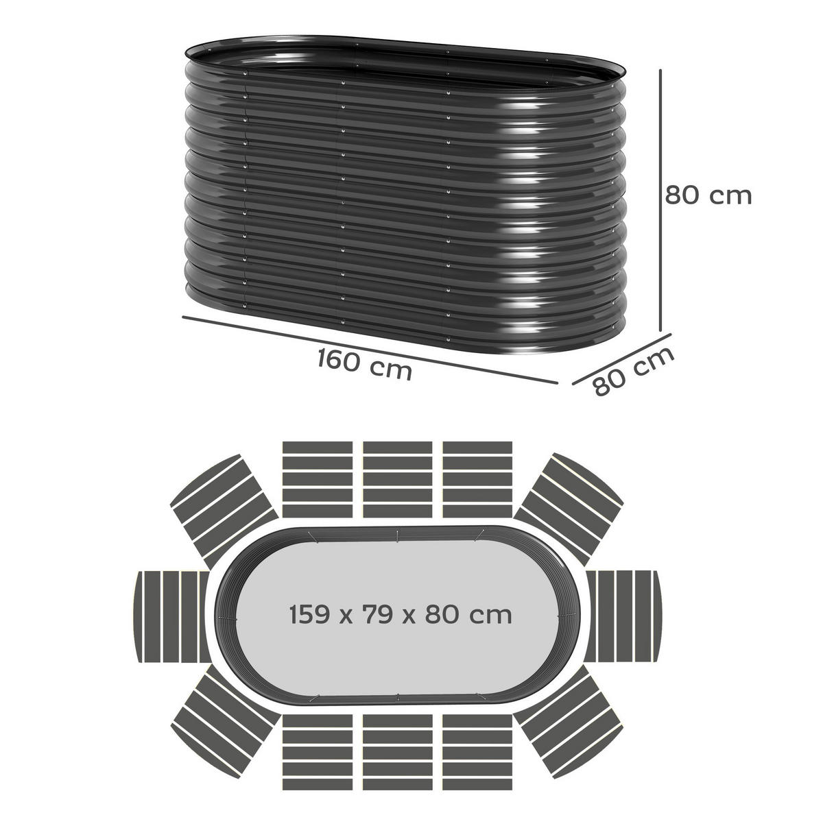 TRUHLÍK na kvety z ocele, 160/80/80 cm, tmavosivý, variabilné zostavenie - tmavosivá, kov (80/80/160cm) - BEAOK