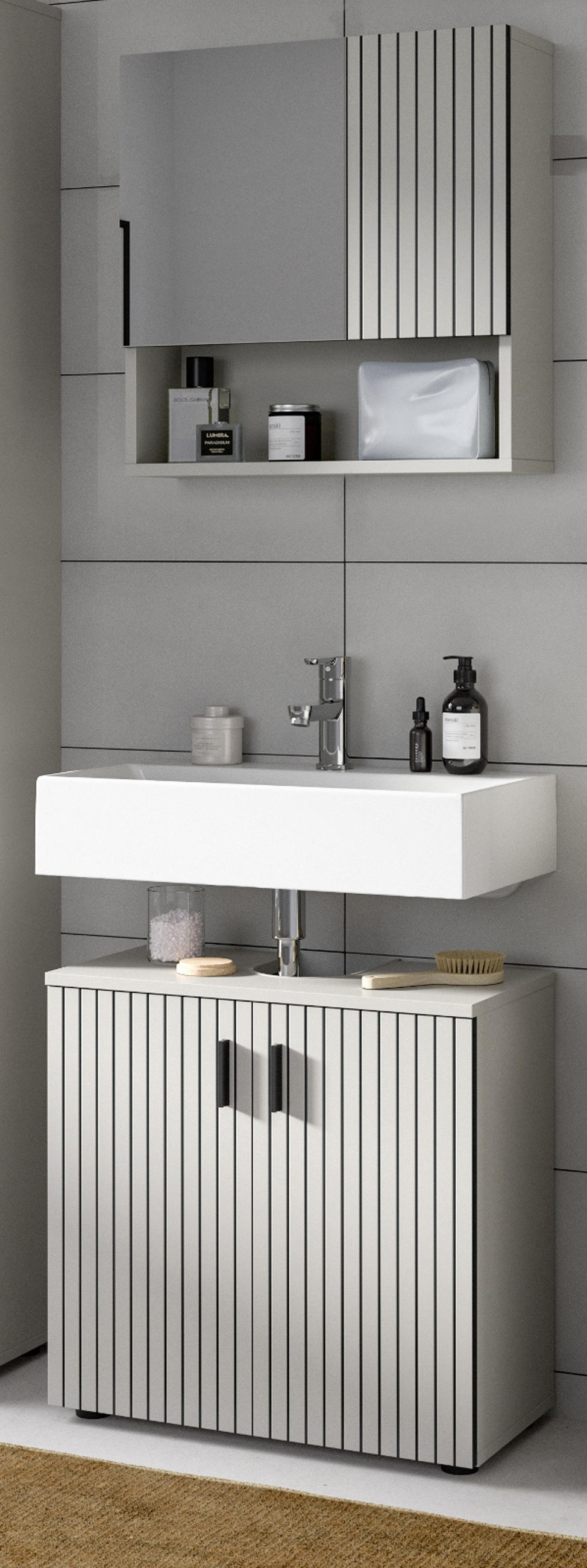 BADMÖBEL-SET Kaschmir 2-teilig 60 cm, Badkombination in modernem Design - Kaschmir/Schwarz, Glas/Holzwerkstoff (60/180/30cm) - Inn.Furn