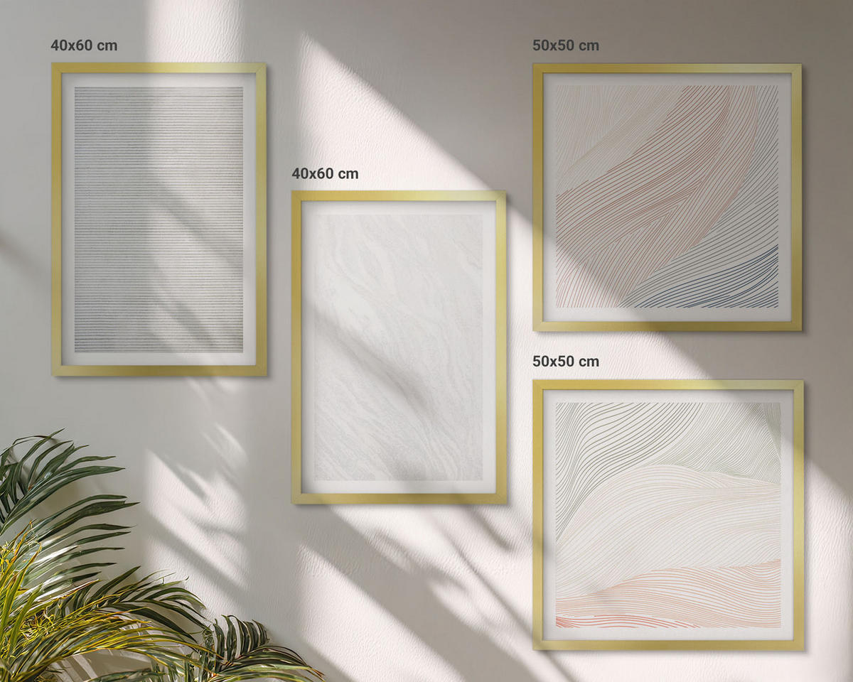 WANDBILDER 4er Set - 50x50 cm & 40x60 cm Goldrahmen - Leuchtende Strukturen, Sandmuster - Goldfarben, Kunststoff (50/50cm) - ArtPrintCave