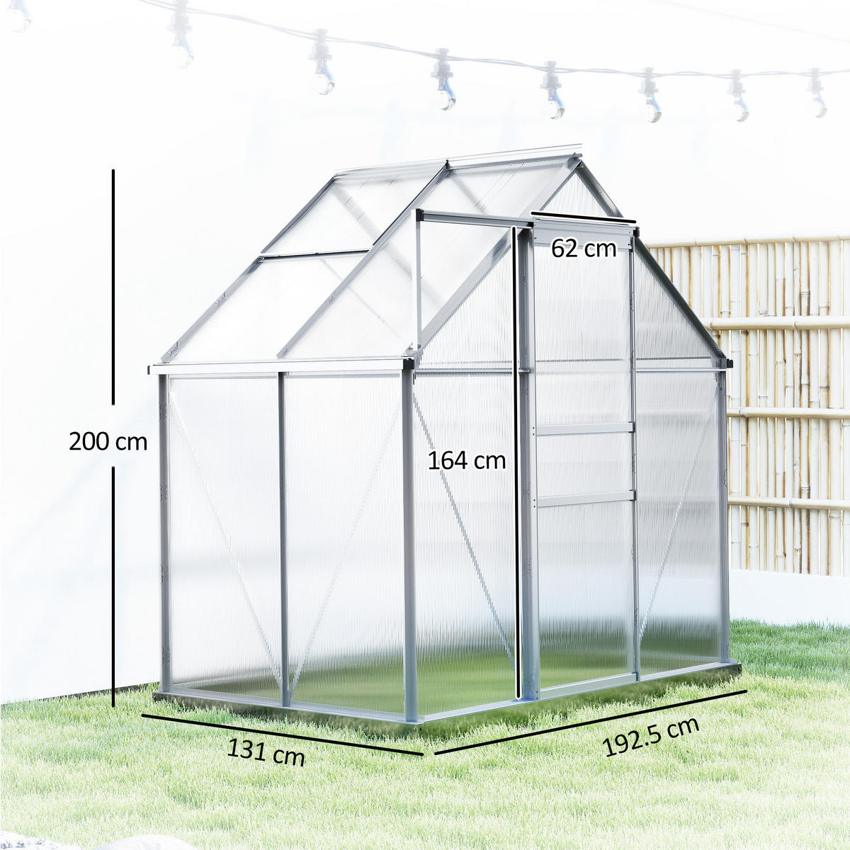 GEWÄCHSHAUSTÜR, Alu-Polycarbonat Scharniere, silber - Grau, Metall (131/200/192.5cm) - Vallsero