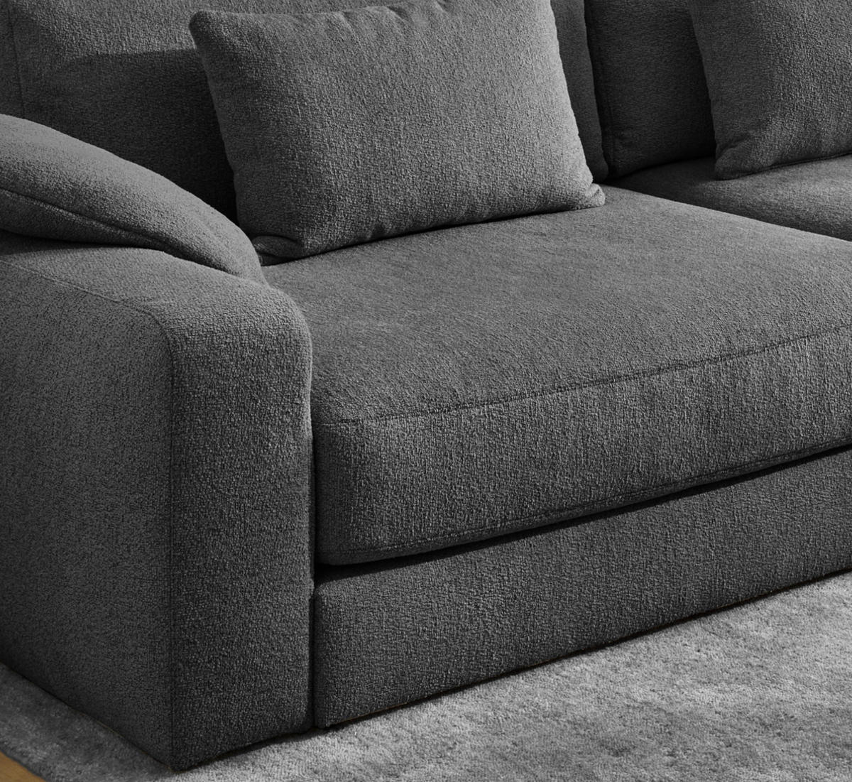 BIG-SOFA mit Federkern B290/T135/H90 cm extratief, Liegefläche 122x240 cm, Flachgewebe Dunkelgrau / 15248 - Dunkelgrau/Schwarz, Kunststoff/Textil (290/90/135cm) - luma-home