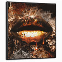 LEINWAND Bilder mit Rahmen - Gold - Lippen - Kunst - Gold - Luxus - Abstrakt - 90x90 - Kupferfarben, Textil (90/90cm) - MuchoWow