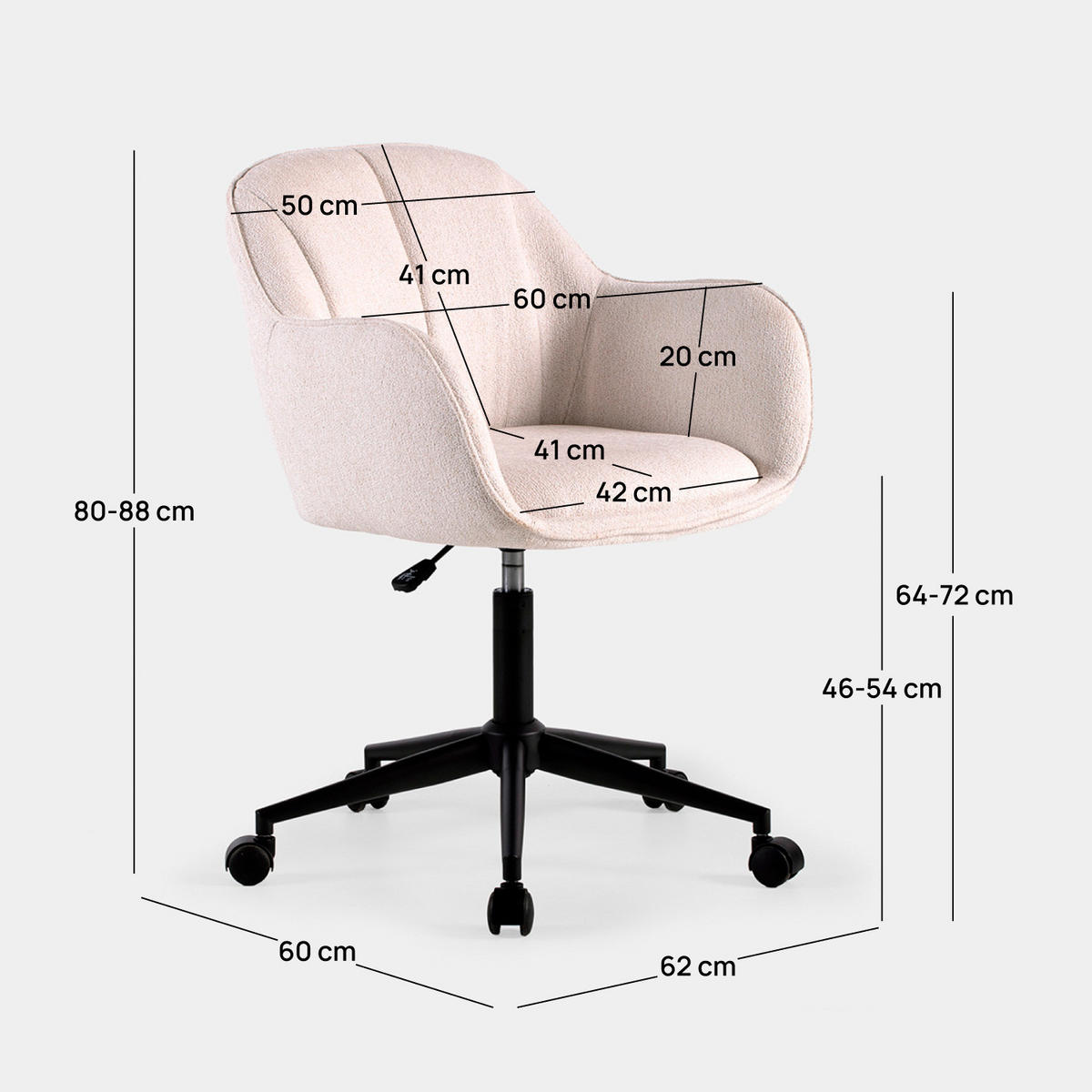 SCHREIBTISCHSTUHL Tess Beige 62 cm x 80-88 cm - Beige, Metall (62/80/60cm) - Klast Home