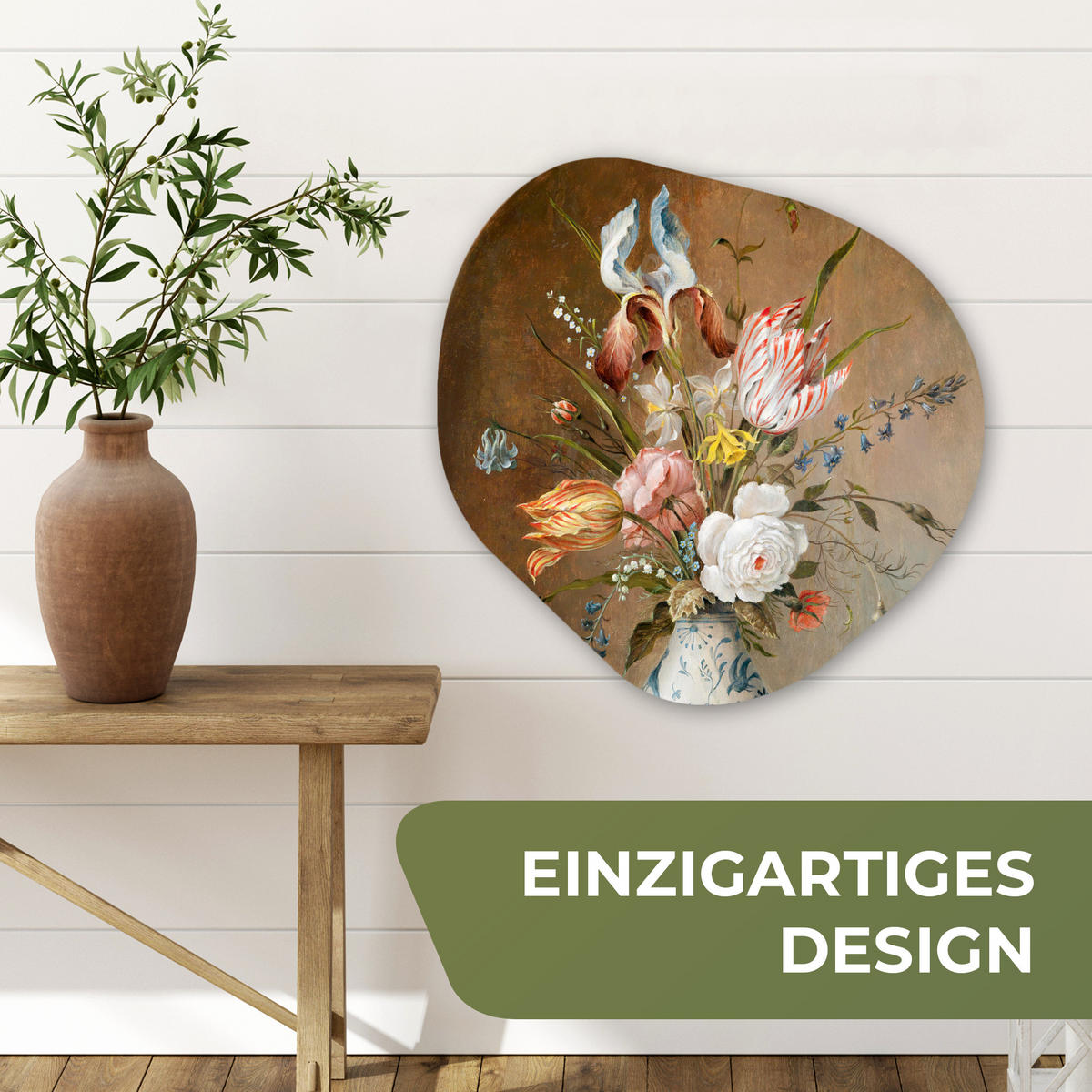 WANDBILD Stilleben mit Blumen - Balthasar van der Ast - Malerei 60x60 cm - Sandfarben, Kunststoff (60/60cm) - MuchoWow
