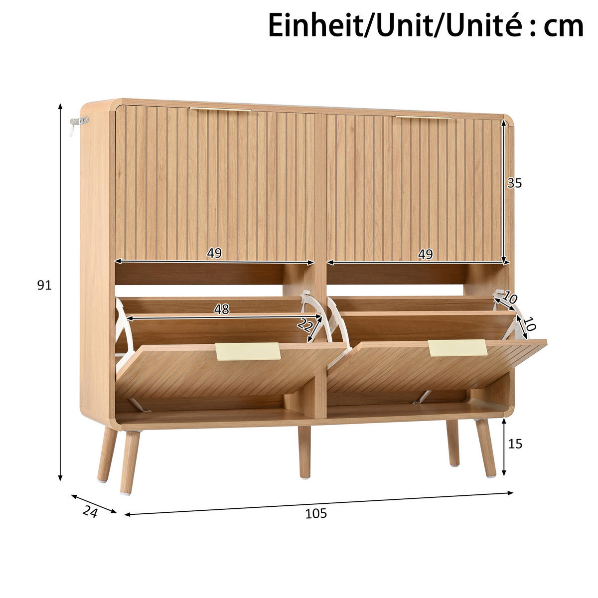 SCHUHSCHRANK Holzoptik für 18–24 Paar Schuhe - Naturfarben, Holzwerkstoff (105/90/24cm) - FLIEKS