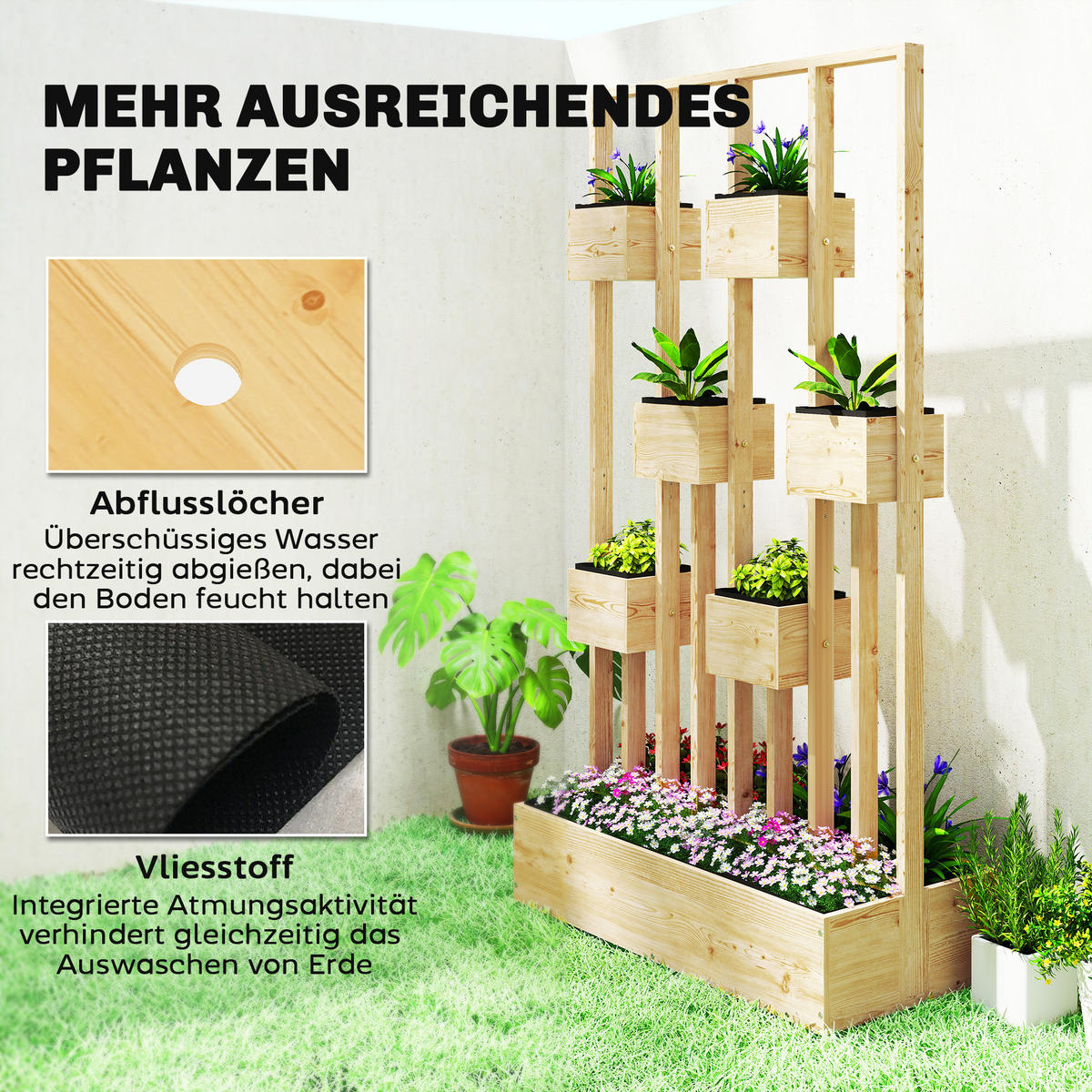 HOCHBEET aus Tannenholz 90/45/170 cm - Naturfarben, Holz (45/170/90cm) - Outsunny
