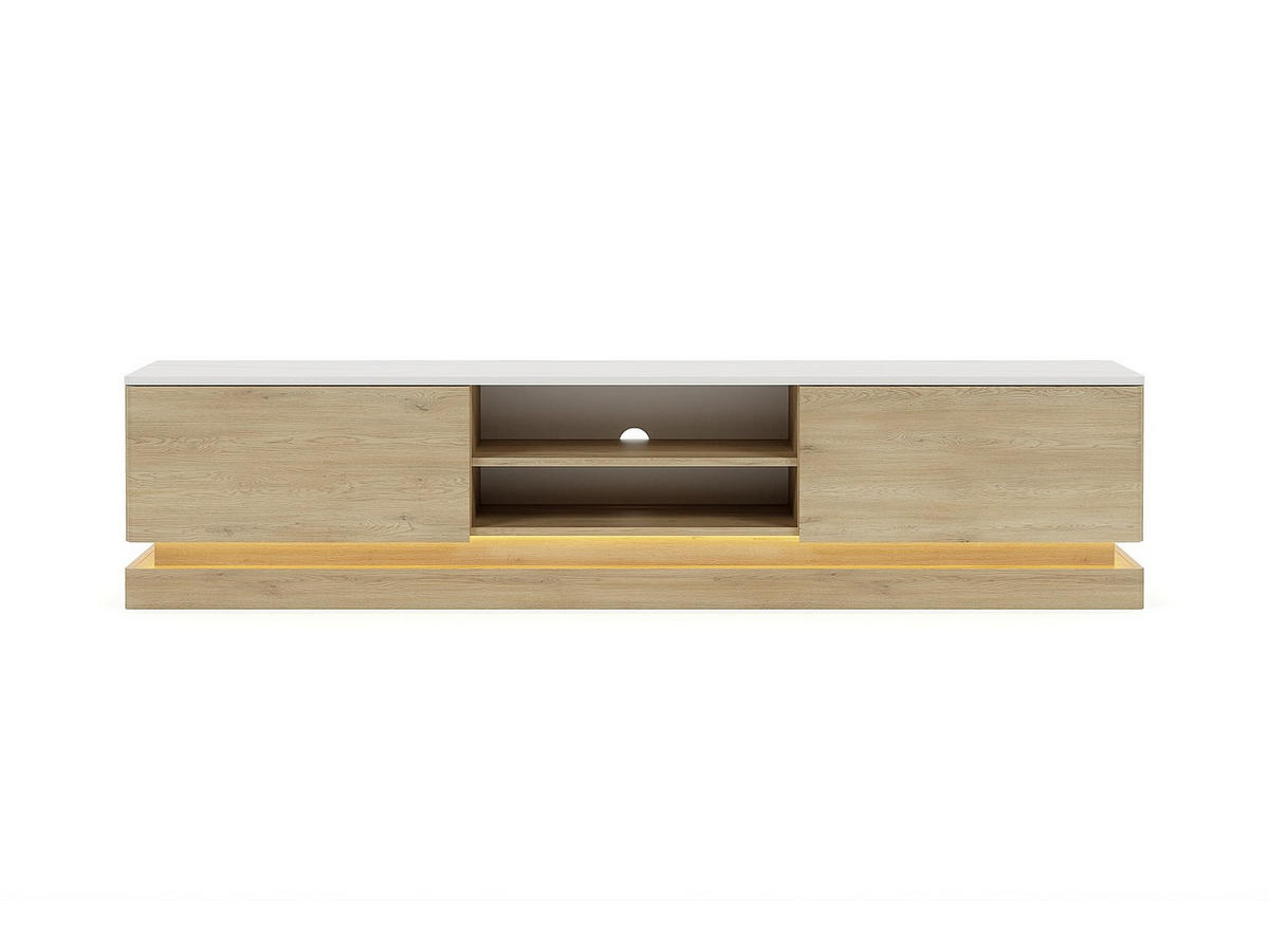 TV-BOARD - 190 cm x 40 cm - holz - naturfarben hell, weiß Devika - Naturfarben/Weiß, Holz (190/44/40cm) - Vente-Unique