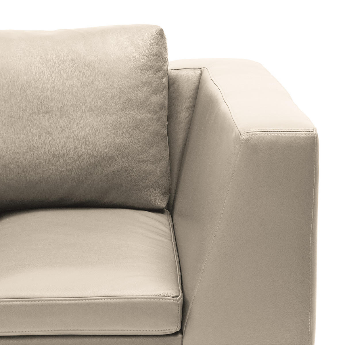 ECKSOFA mit Ottomane - Chromfarben/Hellgrau, Leder/Metall (255/230cm) - home24