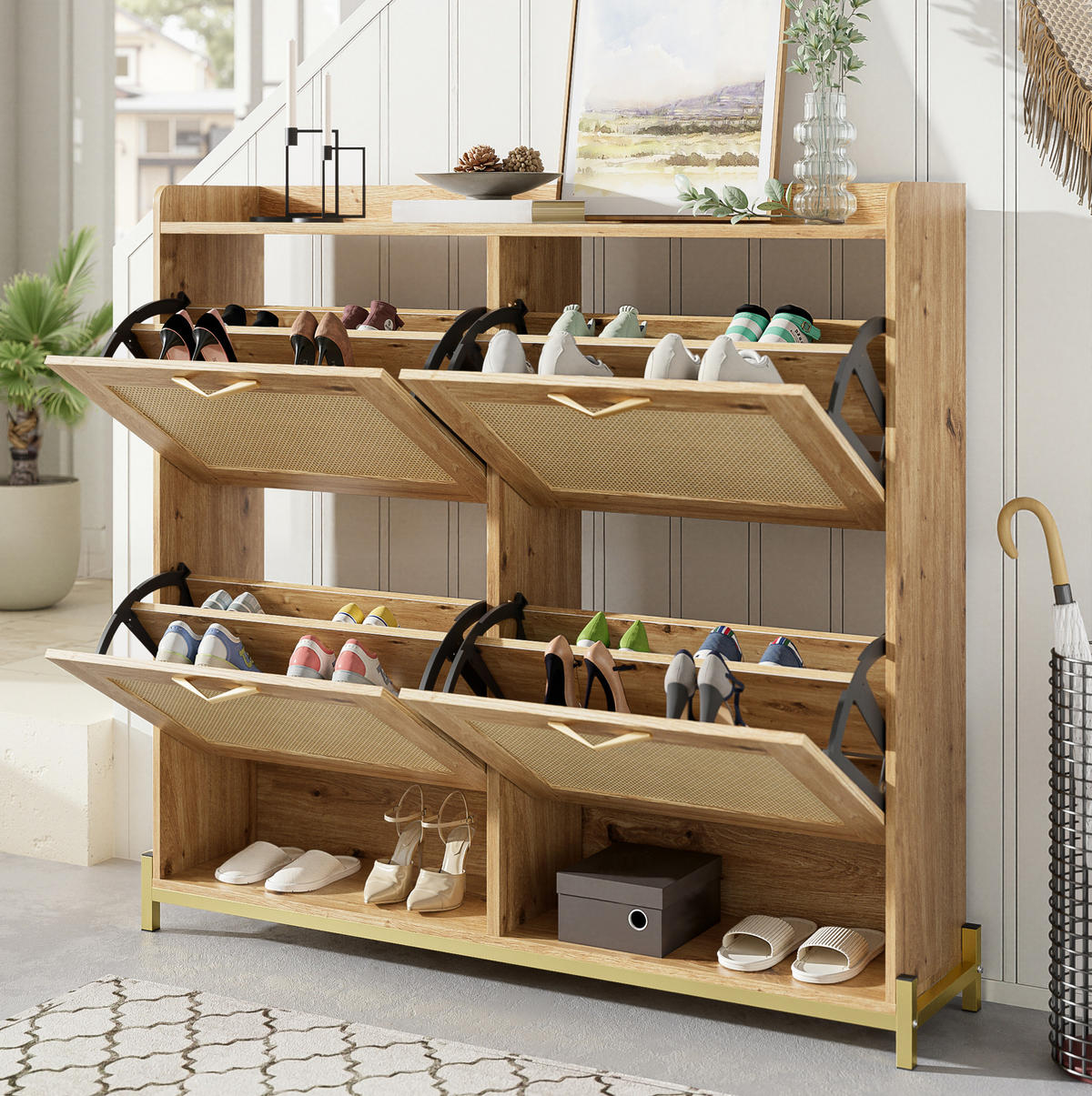 SCHUHSCHRANK 108,5/24/100 cm mit oberer Ablage und Metallgestell aus MDF, Holzfarbe - Naturfarben, Holzwerkstoff (108.5/100/24cm) - Redom