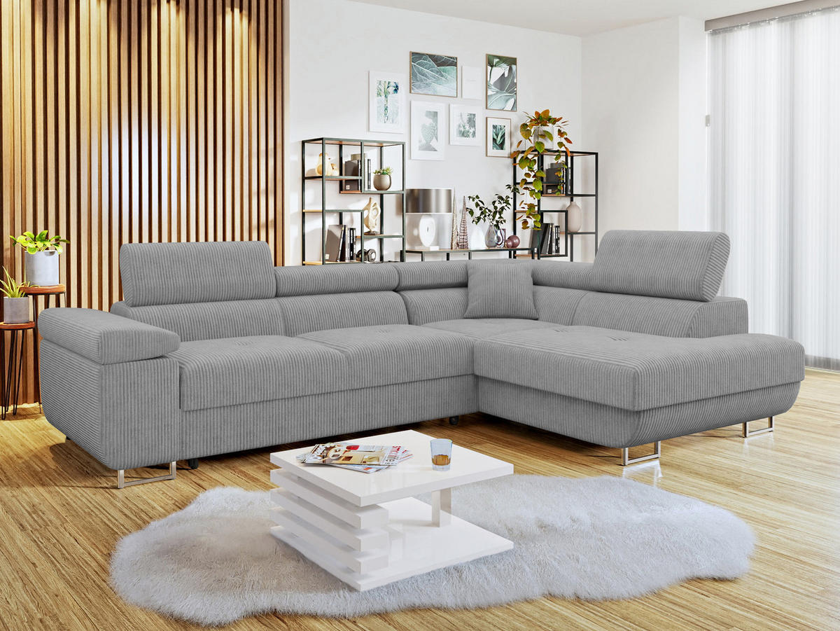 ECKSOFA Torezio Cord, Seite: Rechts - Grau, Holz/Textil (274/203cm) - MIRJAN24