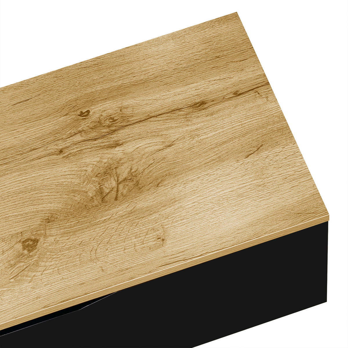 LOWBOARD in Schwarz und Naturfarben TV Schrank mit 16-Farben LED-Beleuchtung, wandmontierbar, B180/T35/H30cm - Schwarz/Naturfarben, Holzwerkstoff (180/30/35cm) - STILVORA