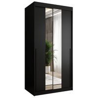 SCHIEBETÜRENSCHRANK mit Spiegel 100 cm Breite, schwarz, mit schwarzem Griff - Schwarz, Holzwerkstoff (100/200/62cm) - Home Collective