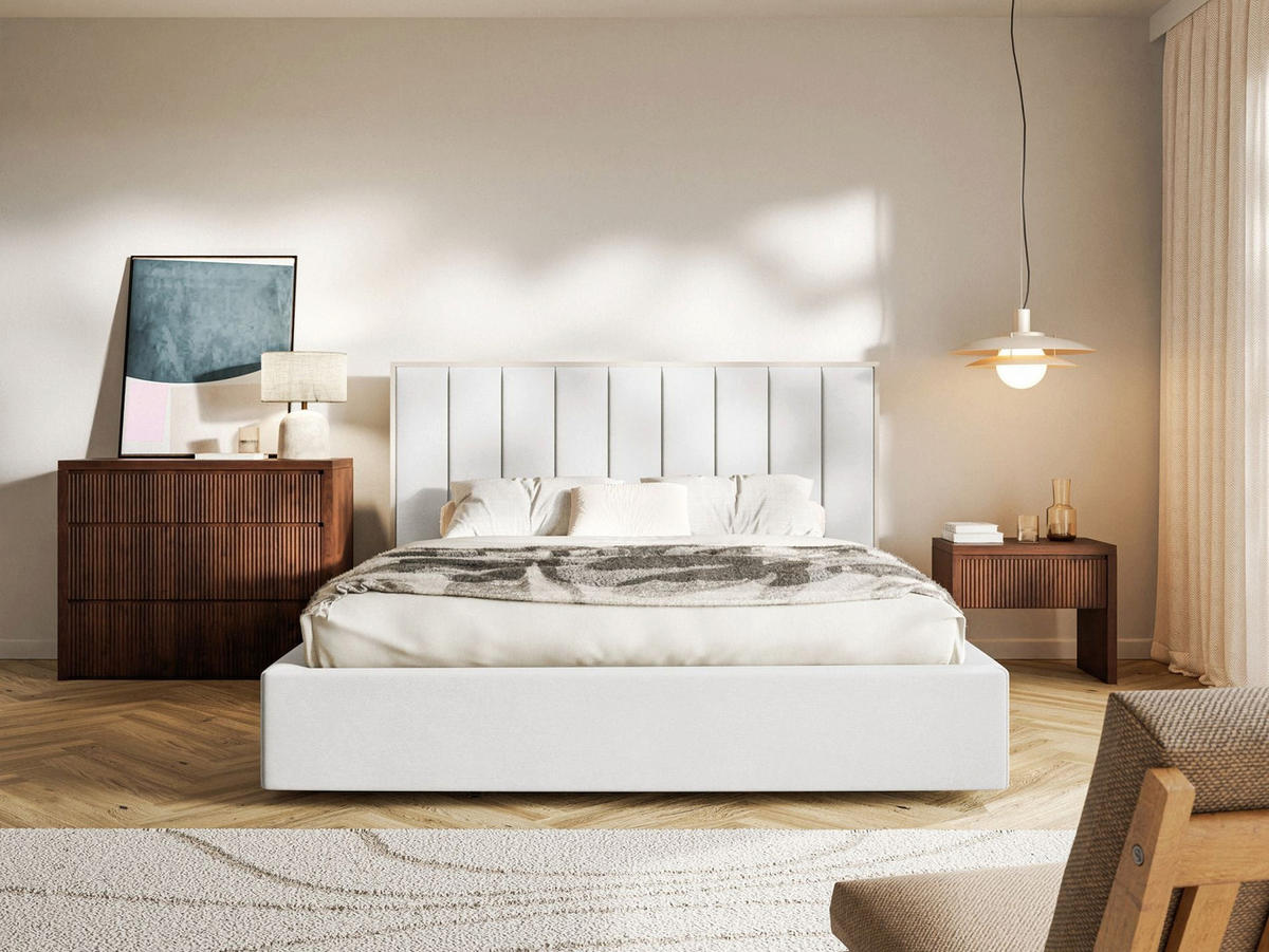 POLSTERBETT Togents Weiß mit Veloursbezug, 140x200 cm - Weiß, Textil (140/200cm) - Selsey