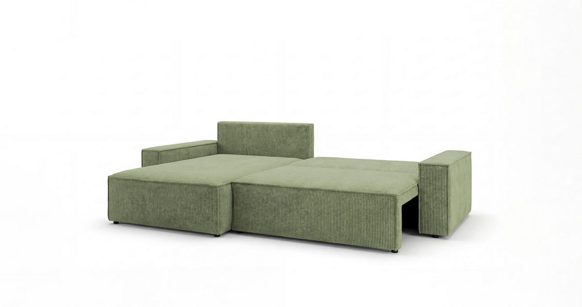 ECKSOFA VIENNA links hellgrün Cord Poso 47 - Schlaffunktion, Bettkasten - Hellgrün, Textil (285/185cm) - Cornero