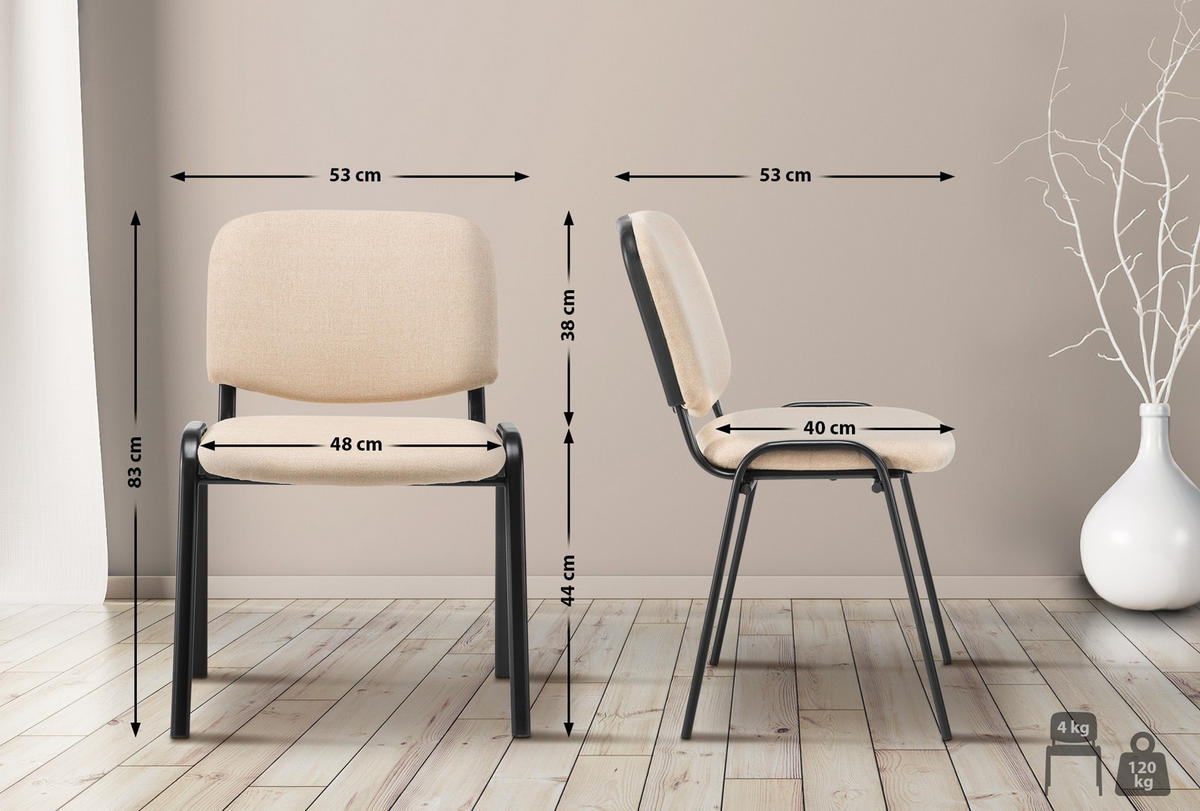 BESUCHERSTUHL Stoff creme - Creme, Textil/Metall (53/83/53cm) - CLP