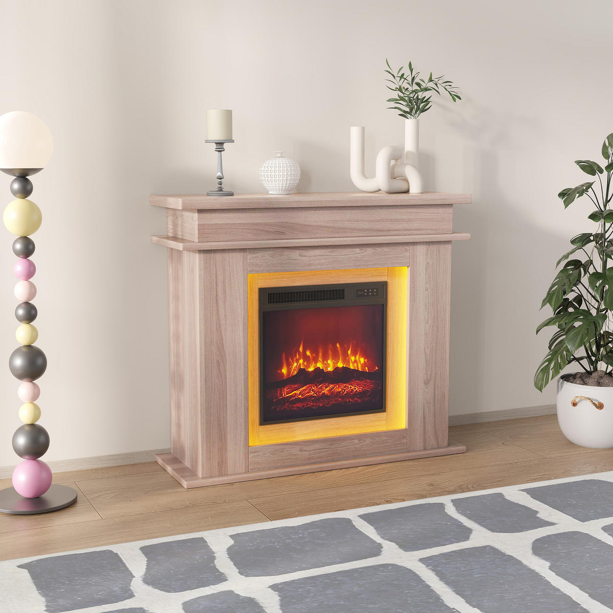 ELEKTROKAMIN freistehend 3D Flamme LED Dekokamin Eiche - Eichefarben, Holz (34.5/88.8/101cm) - LEBENLANG
