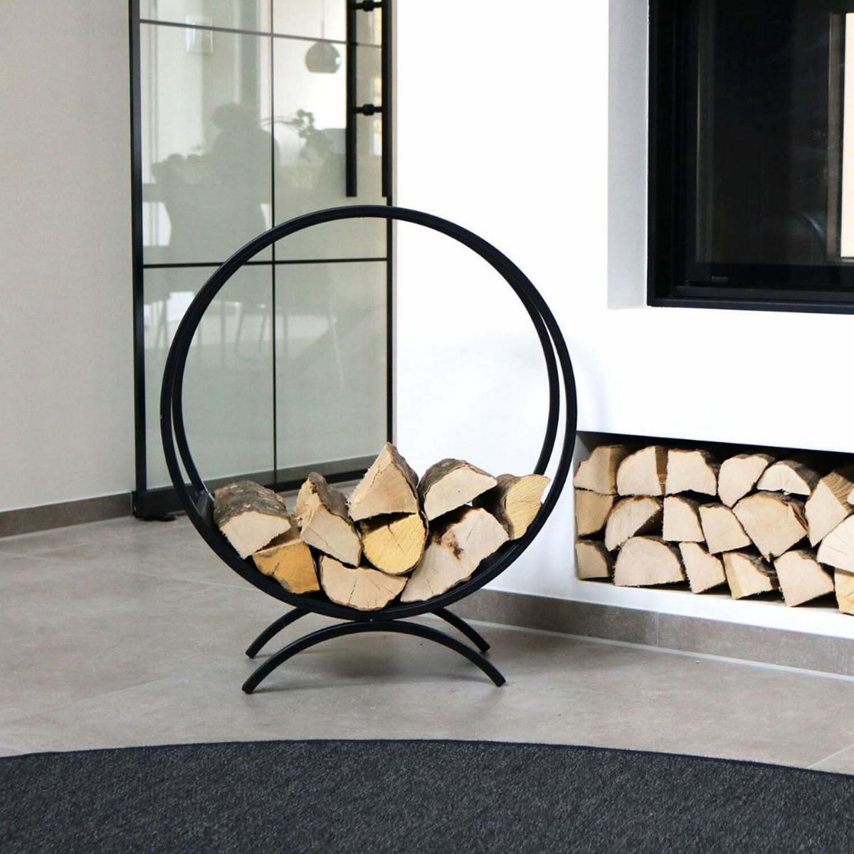 KAMINHOLZSTÄNDER rund - Stahl, Schwarz - Ø 60cm - Schwarz, Metall (60/70/25cm) - holz4home