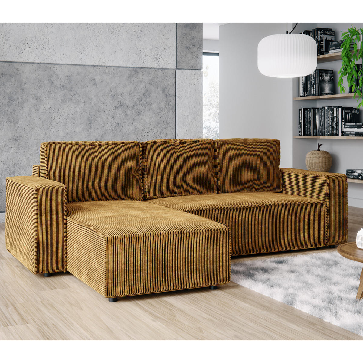 ECKSOFA BRIK 258x169 cm, Senfgelb Cord Poso, Schlaffunktion & Bettkasten - Gelb, Textil (258/169cm) - Excellent Home