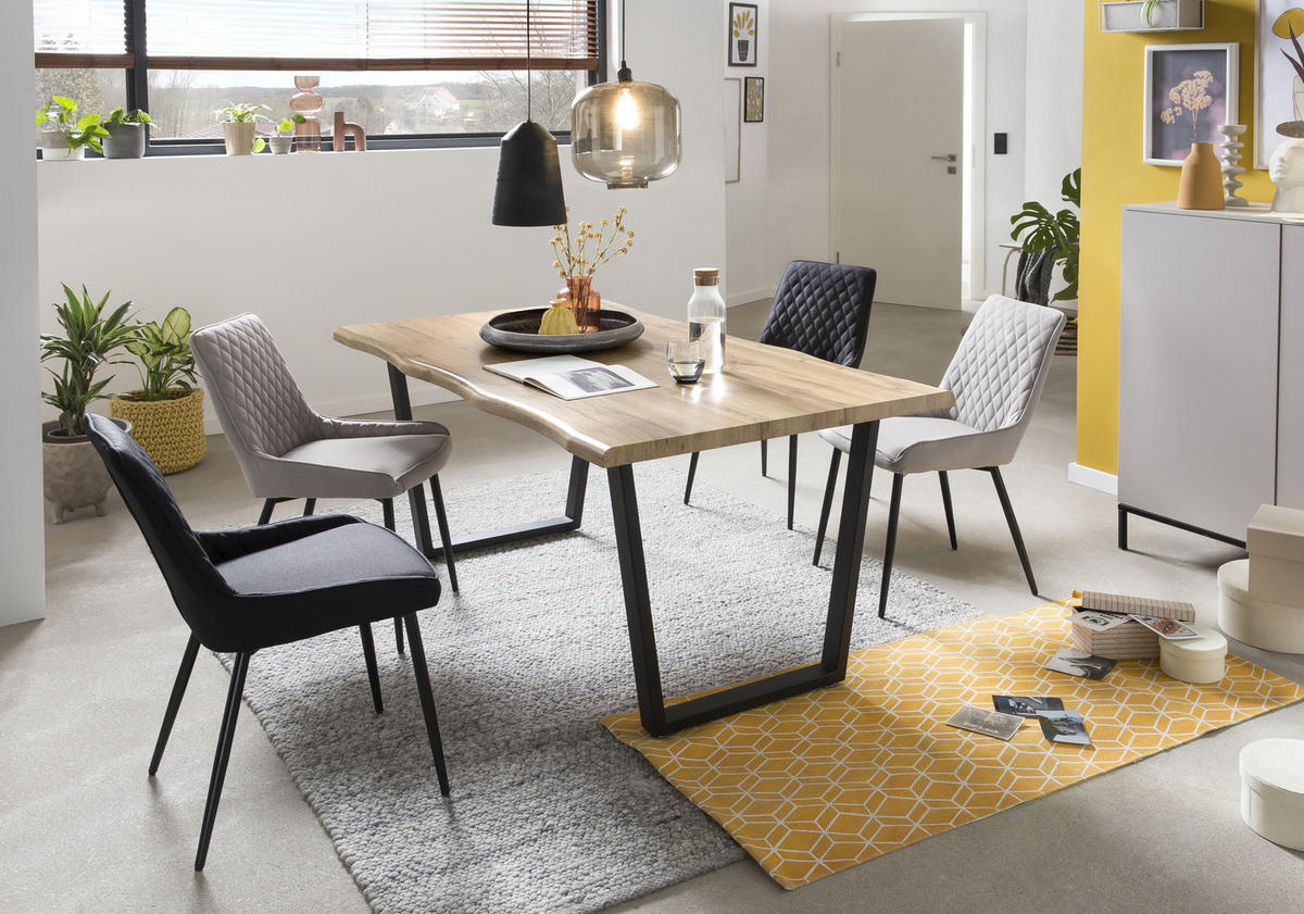 ESSZIMMERSTUHLL Oliver Stoff mit Diamantsteppung - 2er Set - Grau, Metall (52/86/56cm) - TPFLiving