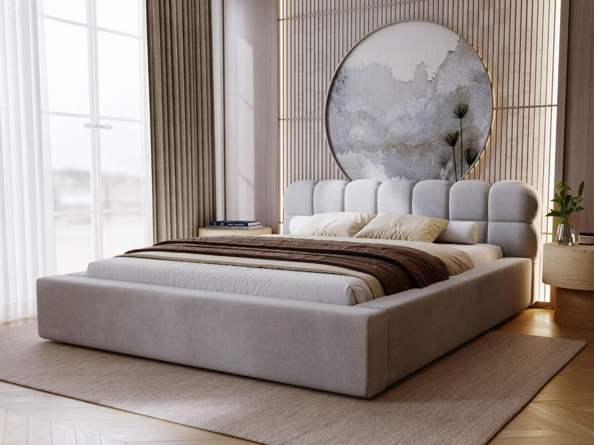 POLSTERBETT Plaza 160x200 Grau - Naturfarben/Grau, Holz/Kunststoff (160/200cm) - Graingold