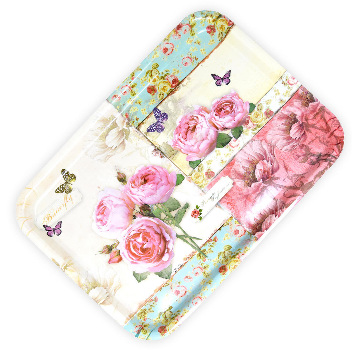 TABLETT England Rosen, rechteckige Melamin Serviertablett 45x31 cm - Rosa, Kunststoff (31/2/45cm) - Lashuma