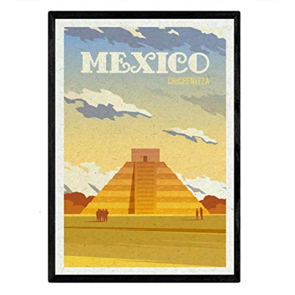 POSTER Mexiko Stadtfarben A4 Schwarzer Rahmen - Schwarz, Papier (29.7/5/21cm) - Nacnic