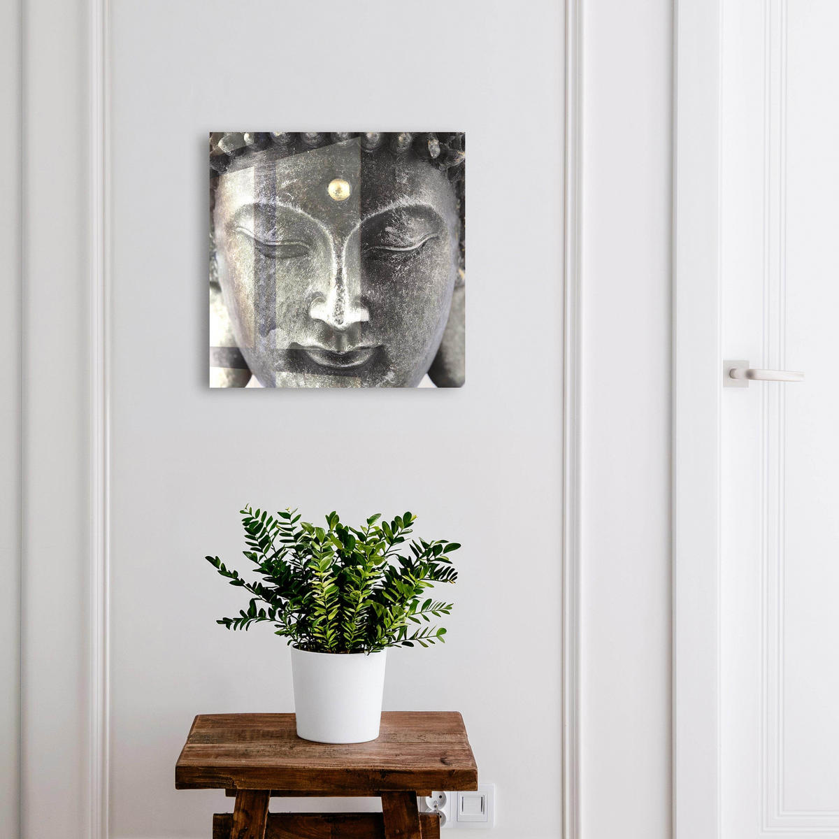 SCHLÜSSELBOX Schwarz 30x30 cm- Türöffnung nach rechts - Zen-Porträt - Grau, Metall (30/30/5cm) - TULUP