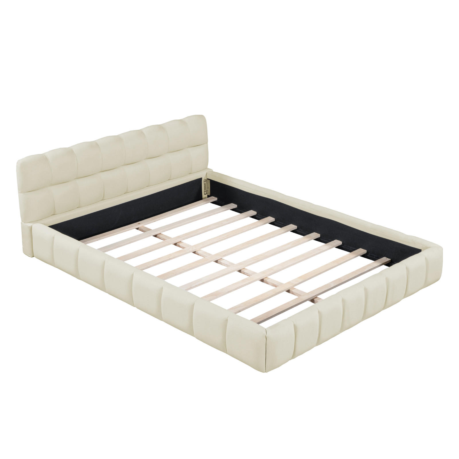 POLSTERBETT Leinen 140x190 cm mit weicher Rückenlehne und Lattenrost Beige - Beige, Holzwerkstoff (140/190cm) - Novahome