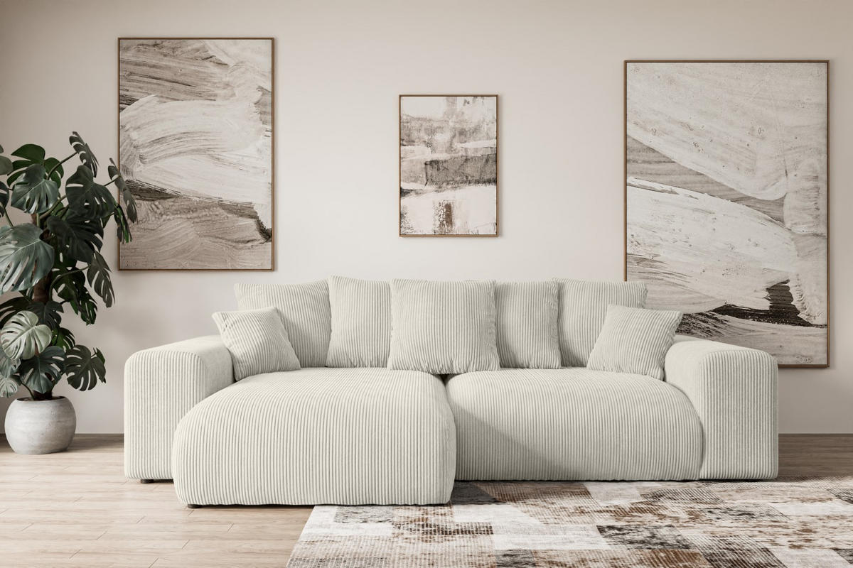 ECKSOFA mit Schlaffunktion und Bettkasten ESKAR-L 256x165x84cm Grau Cord - Hellgrau/Schwarz, Holzwerkstoff/Kunststoff (256/165cm) - ALTDECOR