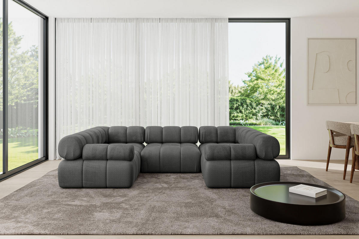 WOHNLANDSCHAFT modulares Sofa Birno-U1 - 285x190x70 cm Dunkelgrau Velours - Dunkelgrau, Holzwerkstoff/Textil (285/70/190cm) - ALTDECOR