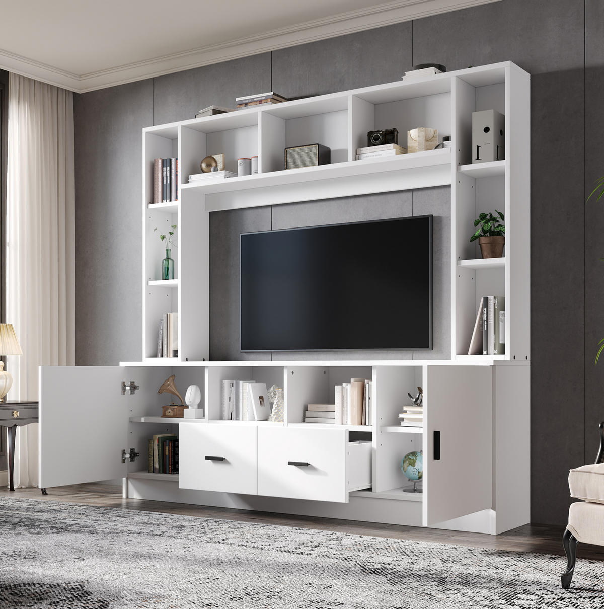 TV-WOHNWAND mit Stauraum 180 x 35 x 170 cm Weiß 5-tlg. - Weiß, Holzwerkstoff (35/170/180cm) - Beauniv