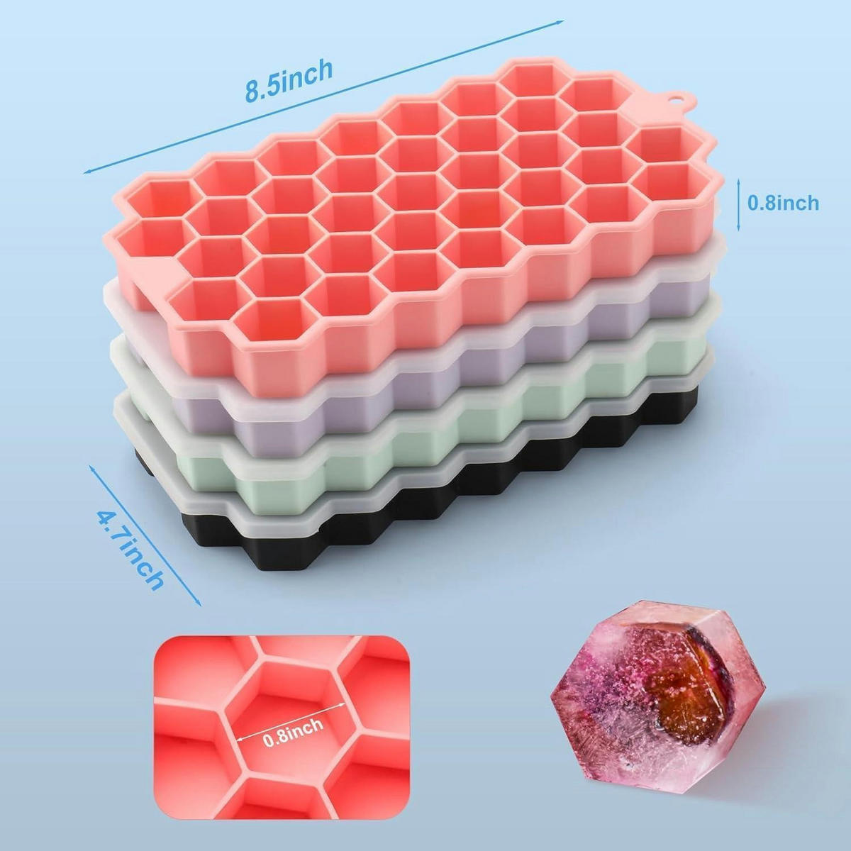 EISWÜRFELFORM 4er Set mit Deckel Silikon - Multicolor, Kunststoff (4.5/15.5/12.5cm)