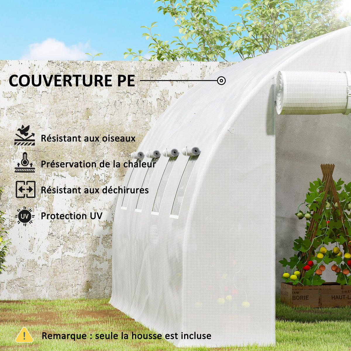 ERSATZPLANE DE-12021 für 12 m² Tunnel mit 8 Fenstern & Tür Weiß - Weiß, Kunststoff (300/200/400cm) - ComfortXL