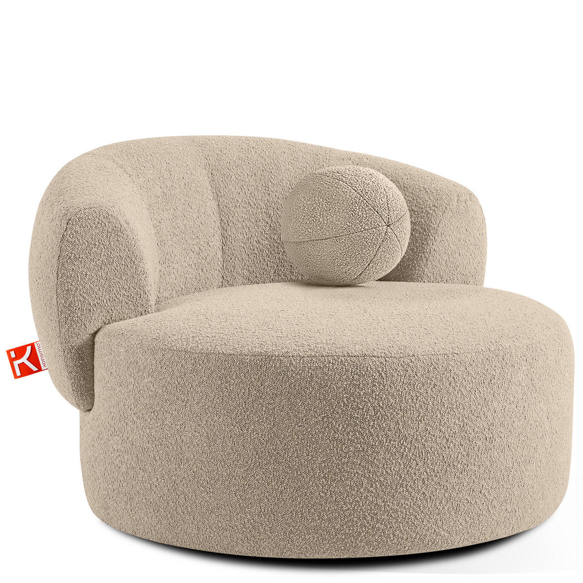 DREHSESSEL VIRA, Hellbeige, Bouclé - Hellbraun/Schwarz, Holz/Holzwerkstoff (105/76/100cm) - KONSIMO®