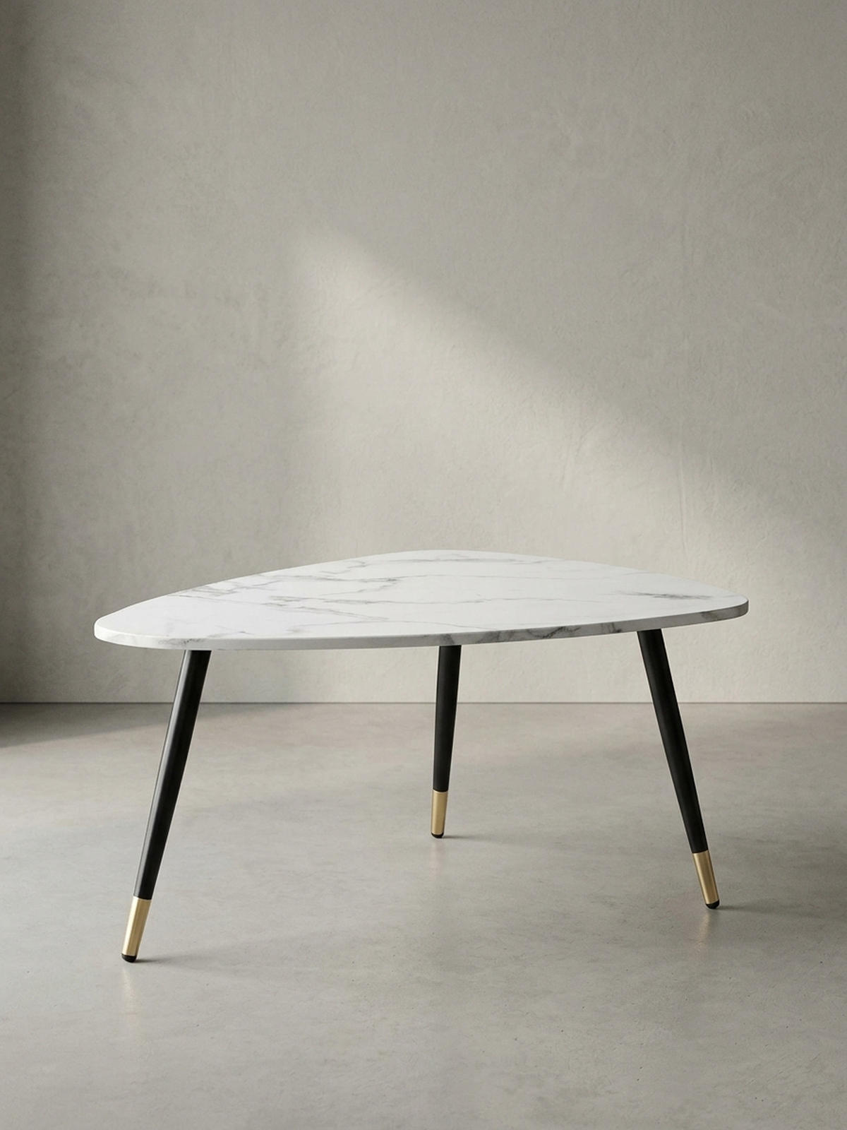 COUCHTISCH mit Marmor Optik, Dreibein, Metall-Gestell, Dreieckig, Weiß 90x60x41 cm - Goldfarben/Weiß, Holzwerkstoff/Metall (60/90/41cm) - KADIMA DESIGN