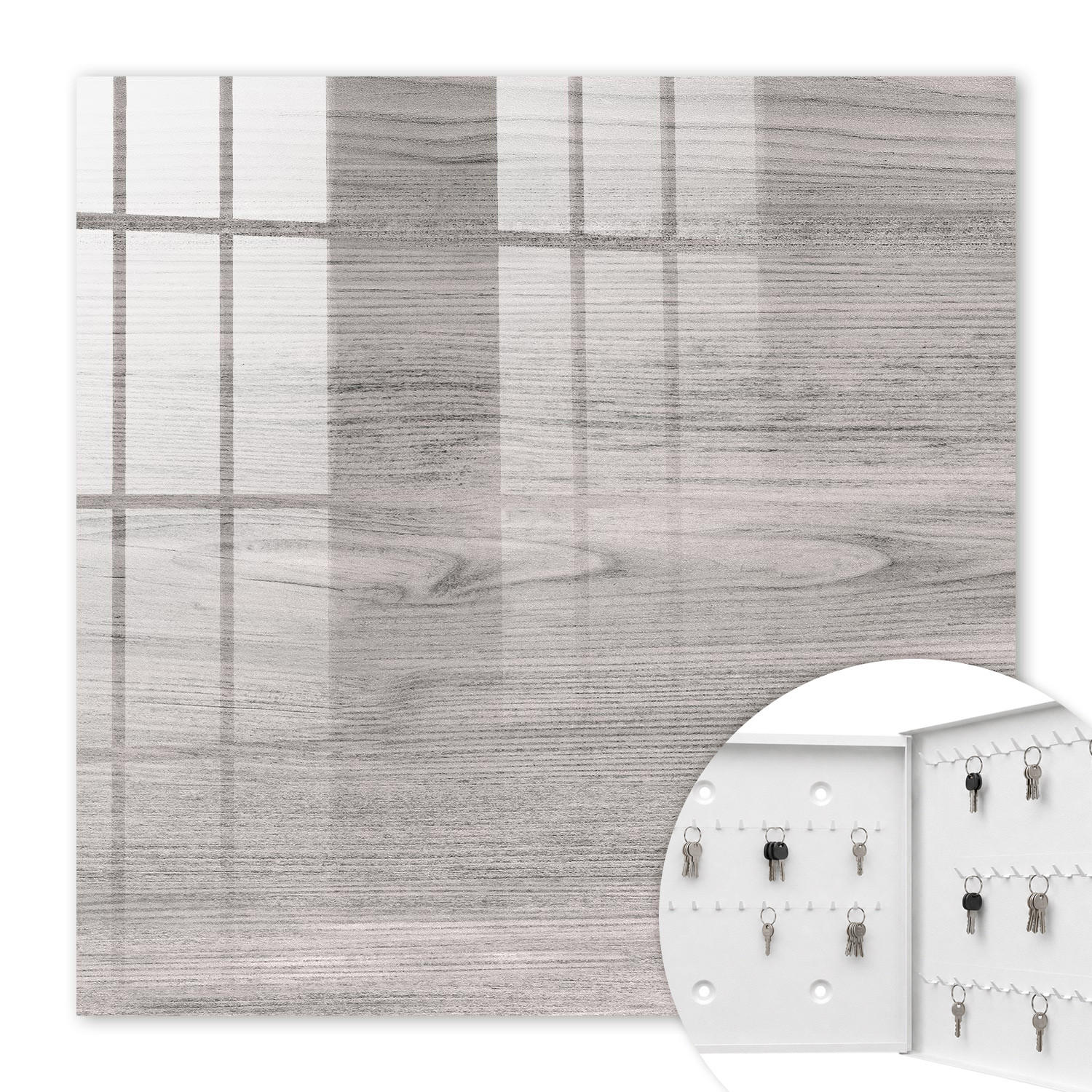SCHLÜSSELBOX Weiß 30x30 cm – Türöffnung nach rechts - Graues Holz - Grau, Metall (30/30/5cm) - TULUP