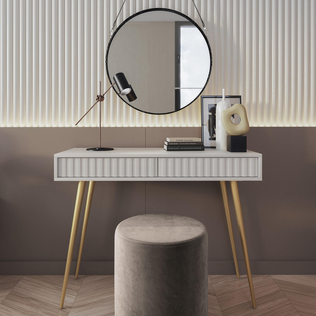 KONSOLE Bello Weiß mit goldenen Metallfüßen 104 cm - Goldfarben/Weiß, Holzwerkstoff/Metall (38/104/80cm) - Selsey